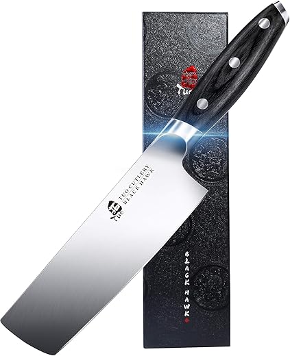 TUO Nakiri Knife - 6.5 inch Kitchen Chef Knife Vegetable Cleaver - Asian Usuba Knife - German HC Steel- Full Tang Pakkawood Handle - BLACK HAWK SERIES with Gift Box
