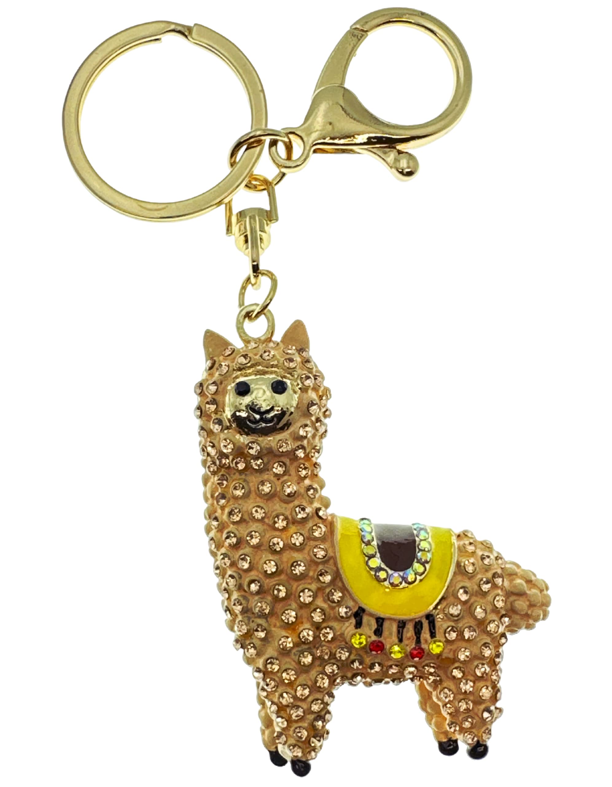 Evenchae'Evenchae Llama Keychain with Rhinestones, Gold-tone, Drawstring Bag - 5'' Long'