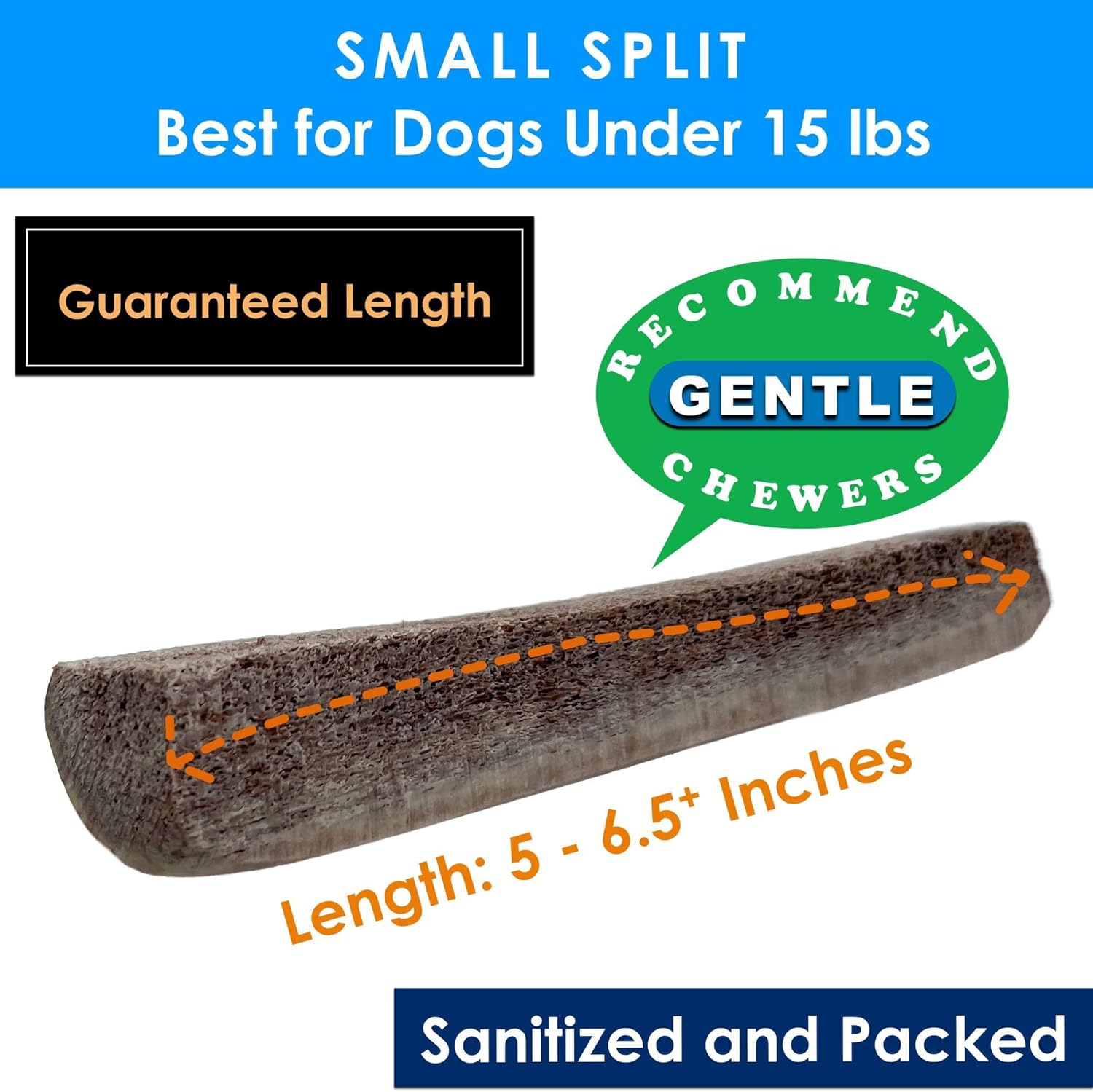 5-Pack Small Split Elk Antler Dog Chews (5 to 6.5+ in) – All Natural, Premium Grade A, Odor-Free, USA-Sourced – Long-Lasting Dental Treats for Toy and Small Dogs Under 15 lbs