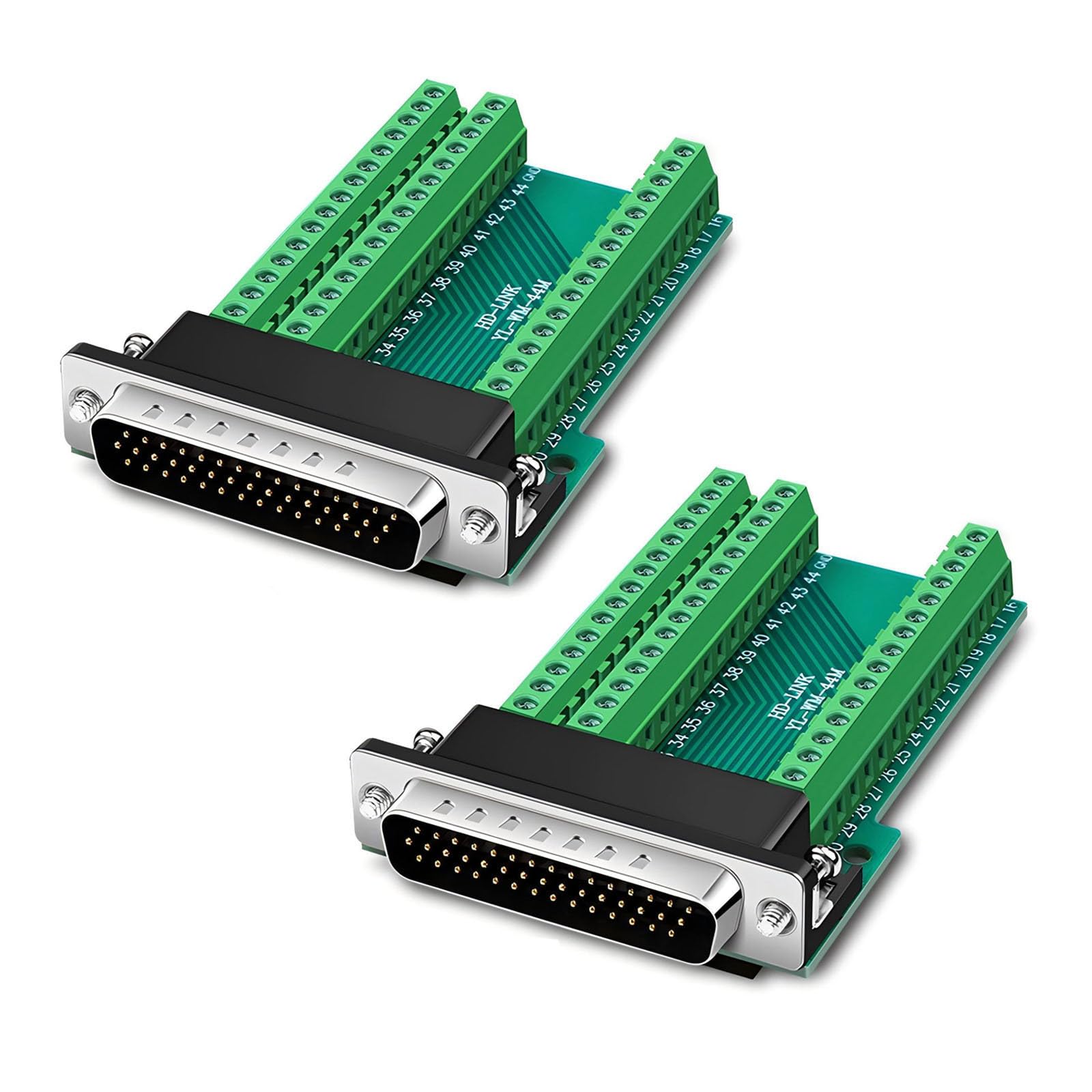 2PCS DB44 Serial Connector D-sub Male Plug 44-pin Port Terminal Breakout PCB Board,DB44 Solderless Adapter with Nut
