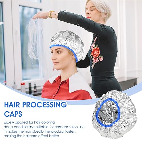 Miniatura 6 de 3 tapas de acondicionamiento profundo, gorras de ducha de papel de aluminio, tapas de procesamiento para el cabello, gorra reutilizable para el