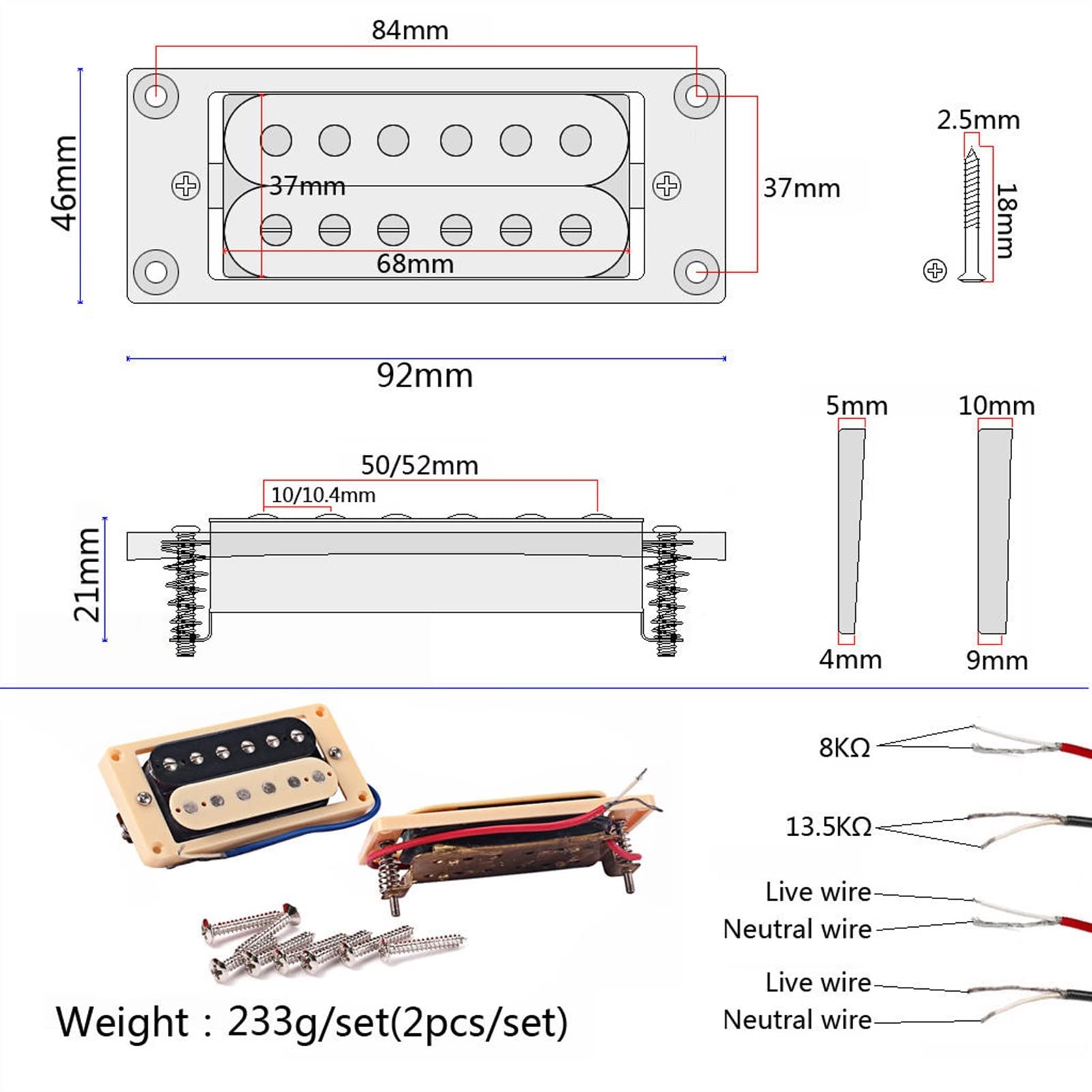 pastilla de guitarra eléctrica 1 Juego N + B Humbucker Dual Bobinas Pastillas Bricolaje Para 6 Cuerdas Accesorio De Guitarra Eléctrica. guitarra eléctrica pastillas