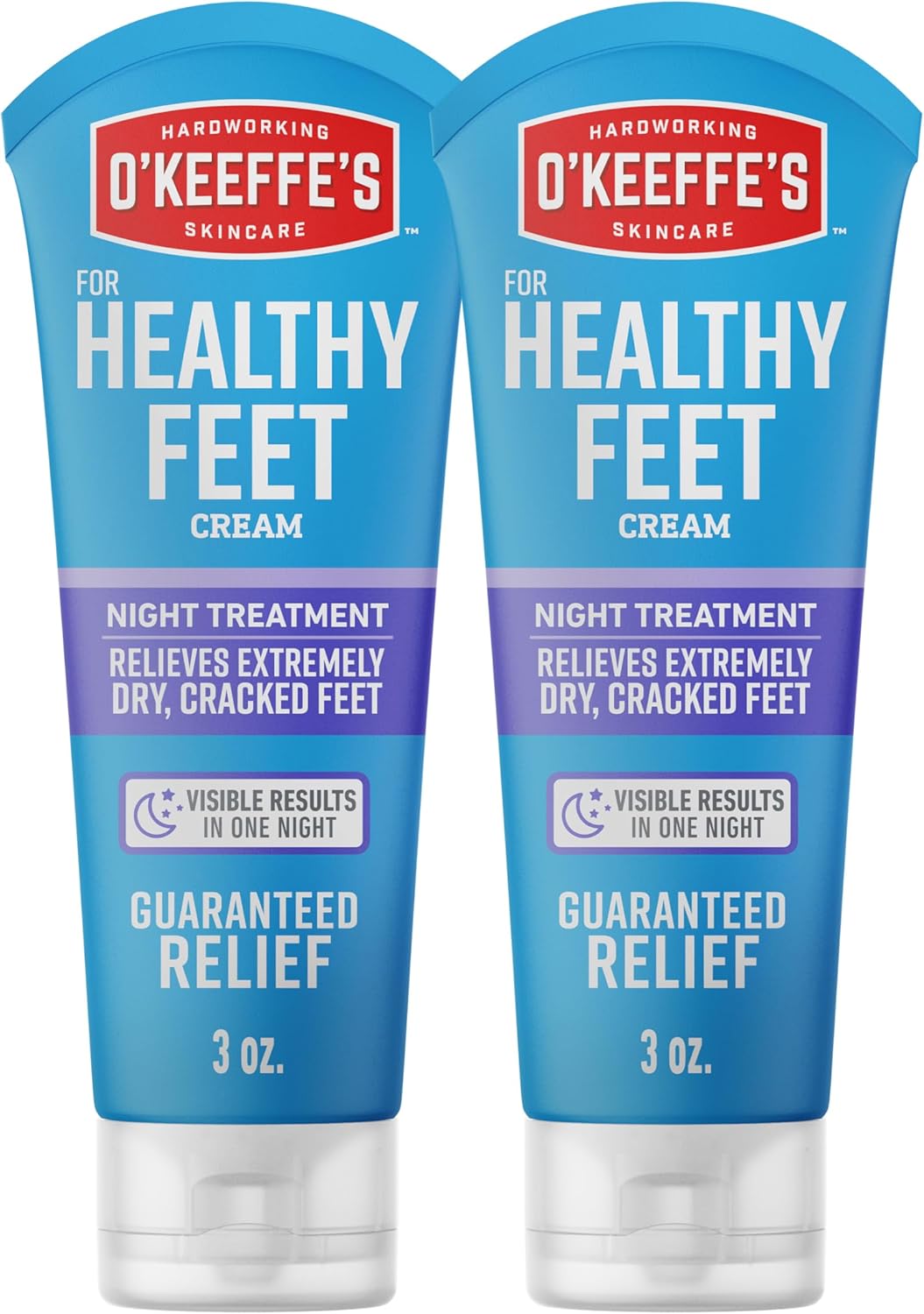 O’Keeffe’s for Healthy Feet Night Treatment Foot Cream 3 oz Tube (2 Pack)- Guaranteed Overnight Relief for Extremely Cracked, Dry Feet, Repairing Skincare, Instantly Boosts and Retains Moisture Levels