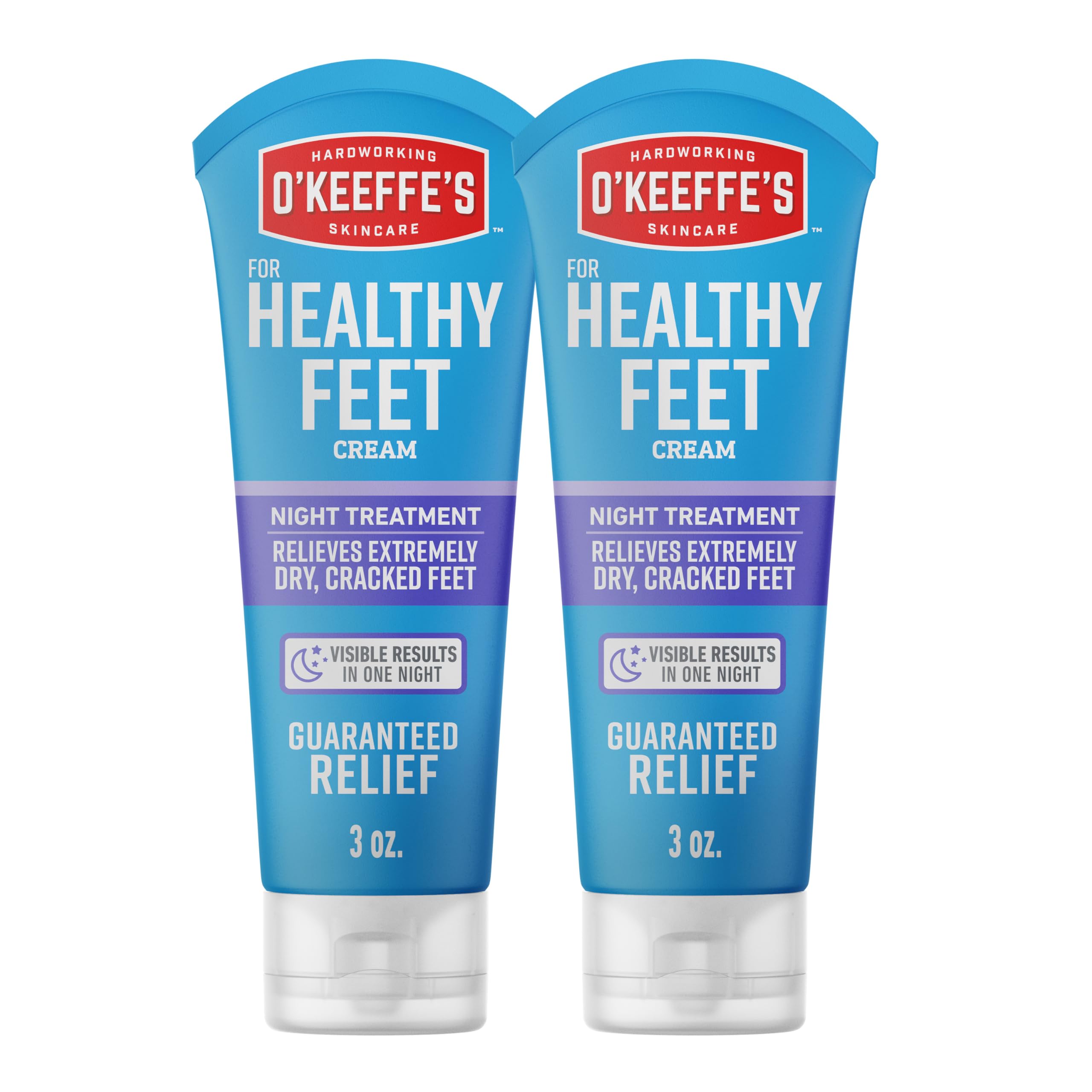 O'Keeffe's for Healthy Feet Night Treatment Foot Cream 3 oz Tube (2 Pack)- Guaranteed Overnight Relief for Extremely Cracked, Dry Feet, Repairing Skincare, Instantly Boosts and Retains Moisture Levels