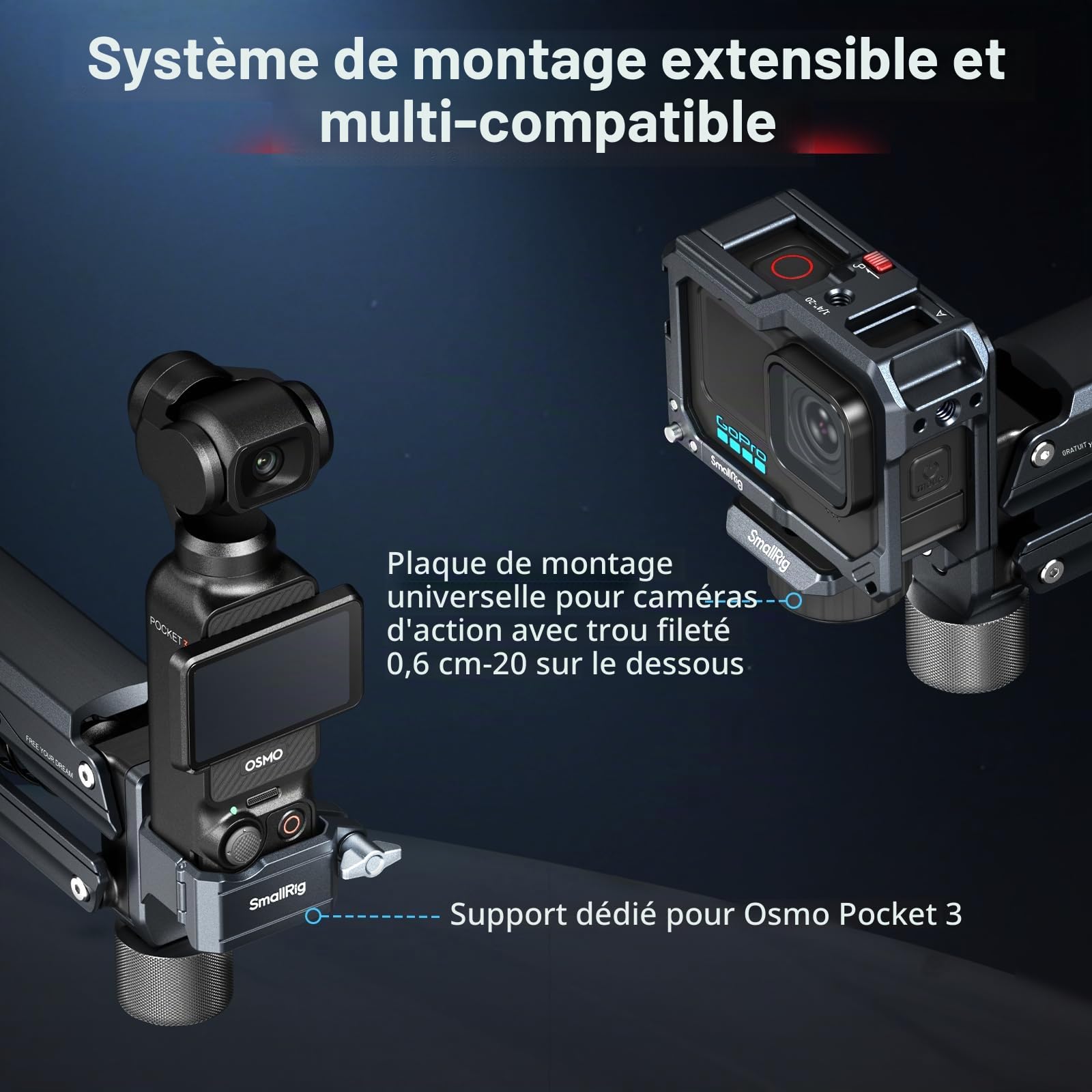 SMALLRIG Mini Bras Amortisseur, Ventouse 4 Pouces, Double Ressort et Amortissement Hydraulique, Support Voiture pour DJI Osmo Pocket 4/3, pour Insta360 Luna Ultra X5, avec Sac de Rangement - 5123