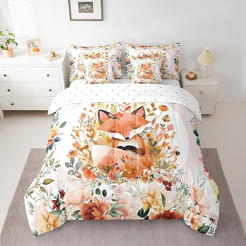 Feelyou Cute Fox Comforter Set King Size 7 Pcs Bedding Set Kids Boys Girls