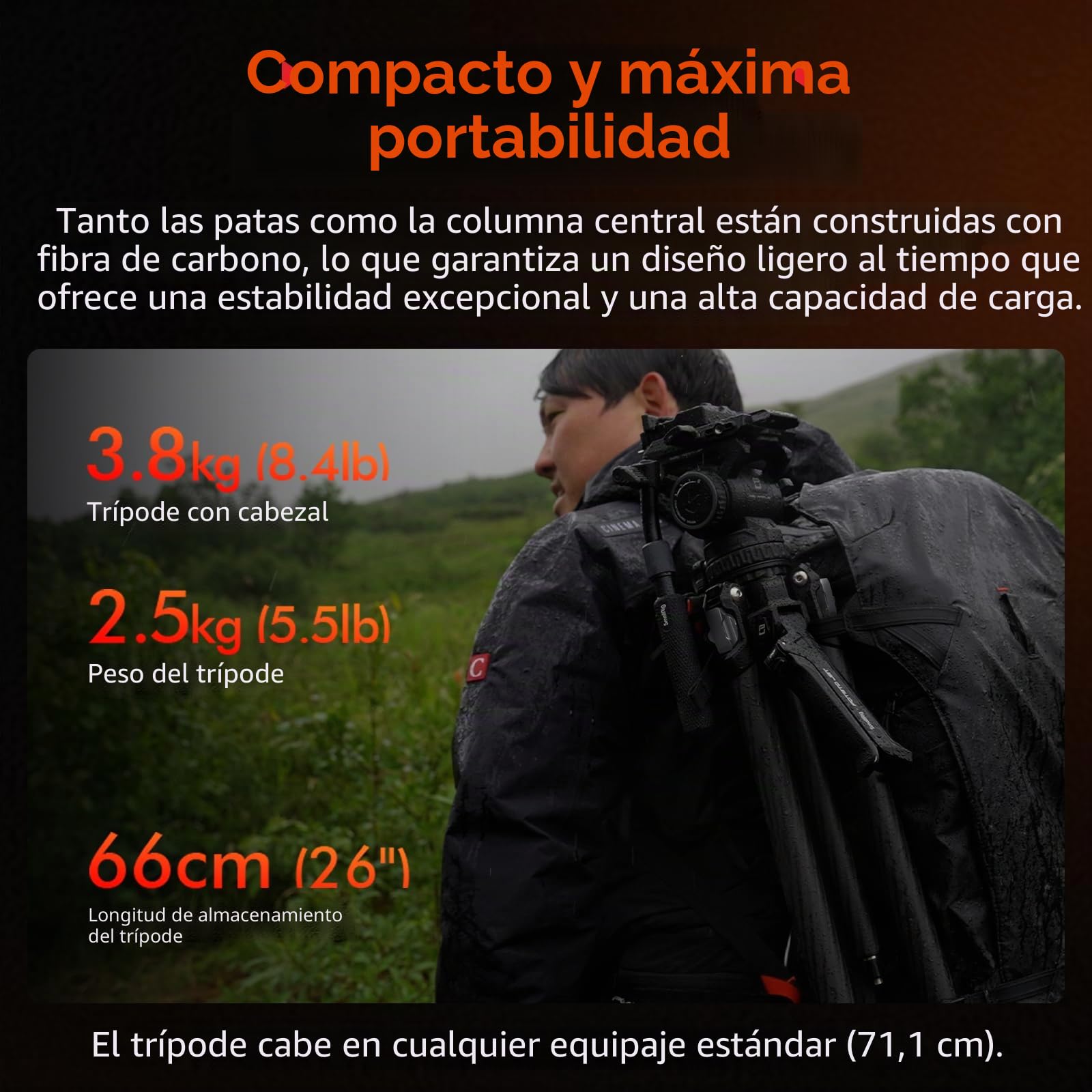 SMALLRIG x Potato Jet Tribex II Trípode Hidráulico de Fibra de Carbono con Cabeza Fluida de 4 Pasos y Contrapeso - 5755
