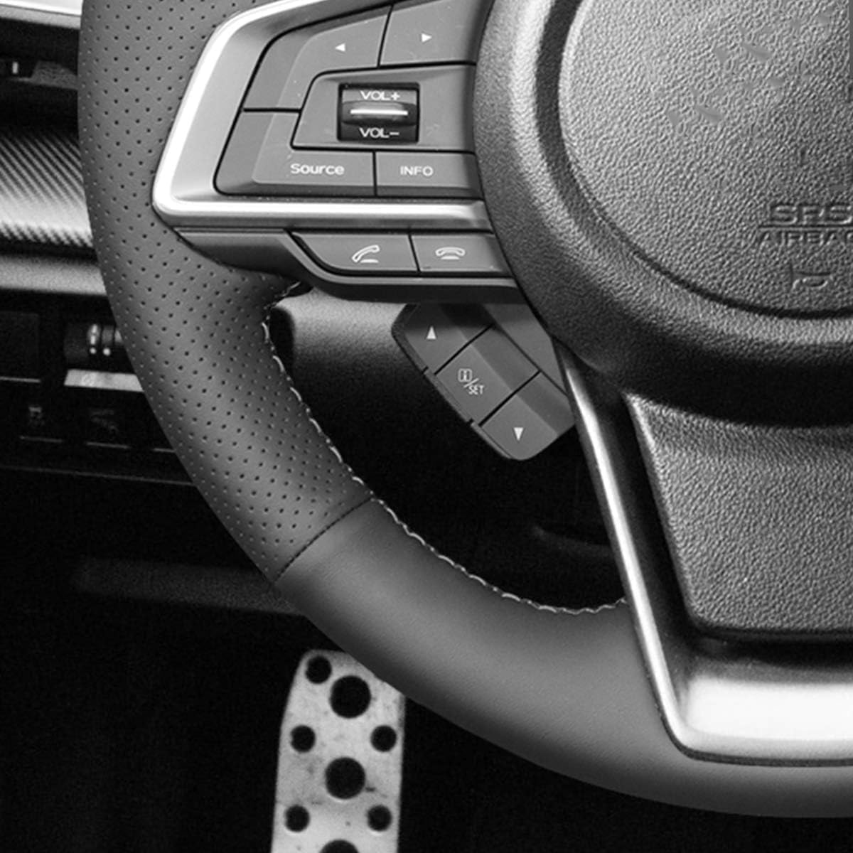 Genuine Leather Carbon Fiber Steering Wheel Cover for Subaru Forester 2019-2025/Outback 018-2025/Ascent 2019-2024/Impresza 2017-2024/Crosstrek 2018-2024/Legacy 2018-2025 OEM Accessories (1)