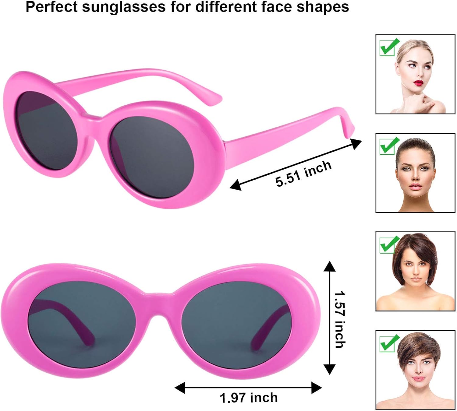Gejoy 8 Pairs Clout Oval Goggles Retro Kurt Mod Thick Frame Round Lens Sunglasses Goggles Multicolor for Women Men (Color A)