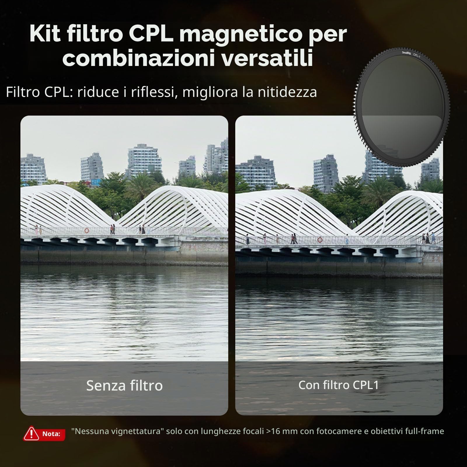 SMALLRIG Matte Box con Morsetto Regolabile da 67 mm a 82 mm, con Paraluce, Bandiera Superiore, Filtri CPL 1 e 2, per Fotocamere DSLR Mirrorless - 4411