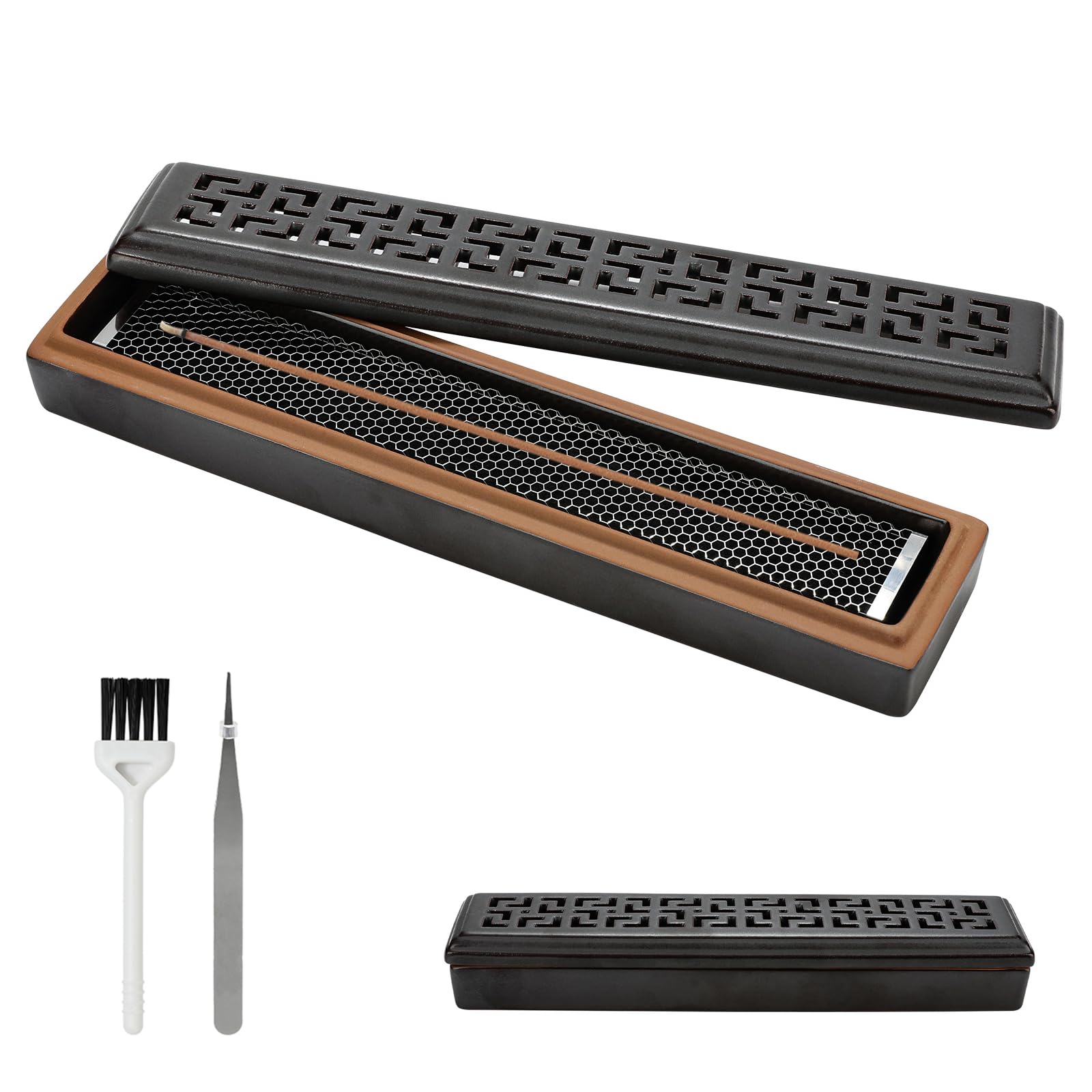Horizontal Coffin-Style Incense Holder with Ash Catcher