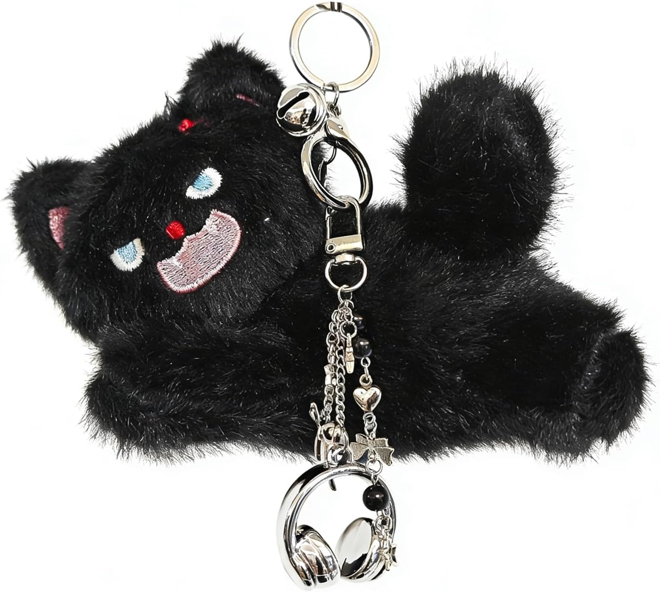 Floette Cute Cat Plush Keychain with Headphone Charm Y2K Aesthetic Fuzzy Cat Bag Charm Accessories Heart Bow Pendant