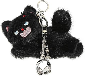 Floette Cute Cat Plush Keychain with Headphone Charm Y2K Aesthetic Fuzzy Cat Bag Charm Accessories Heart Bow Pendant
