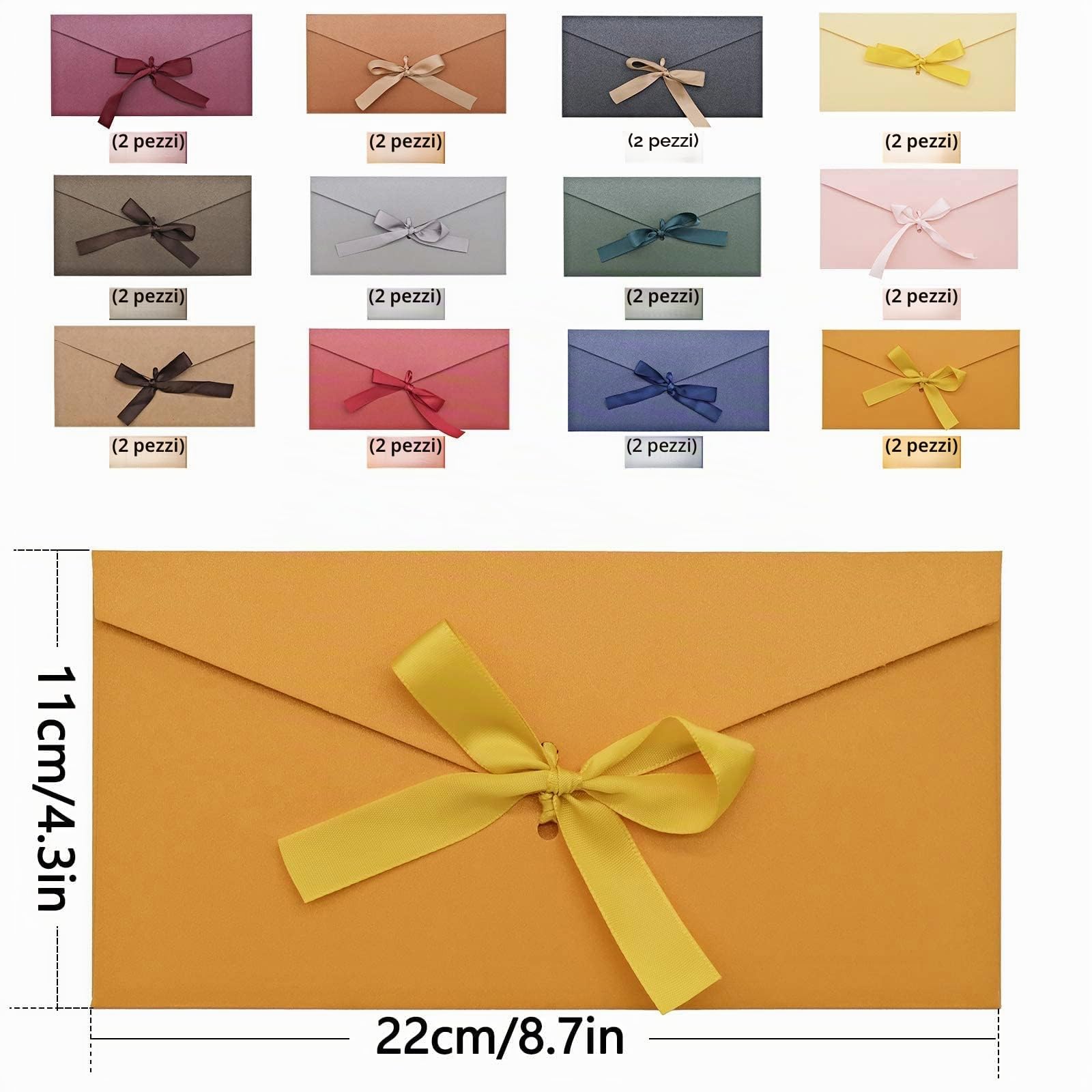 Buste di Carta Kraft Retrò 22x11cm 24 Pezzi 12 Colori per Inviti Matrimonio
