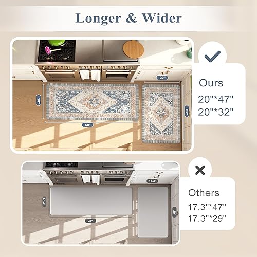Vista 55 de KIMODE - Juego de 2 tapetes de cocina bohemios, antifatiga, antideslizantes, impermeables, ergonómicos, acolchados, cómodos, para lavandería, Caqui