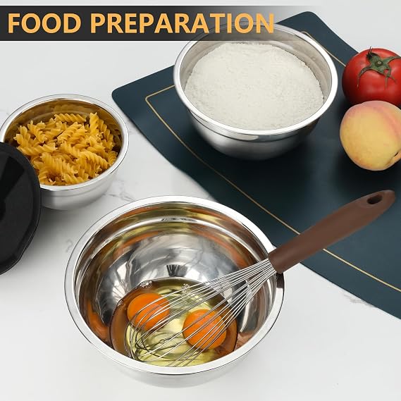 hunnycook 7 Piece Mixing Bowls with Lids Set - Stainless Steel Mixing Bowls for Baking, Mixing & Storage Food, Large Kitchen Mixing Bowl for Prepping, Size 0.7, 1.1, 1.5, 2.1, 3.5, 4, 4.5QT