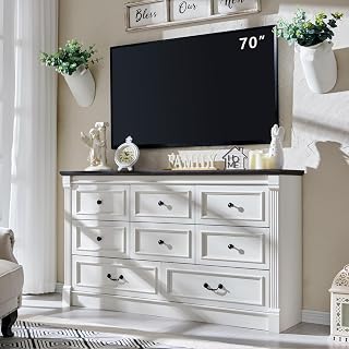 Aitjunz antique white farmhouse dresser with eight drawers
