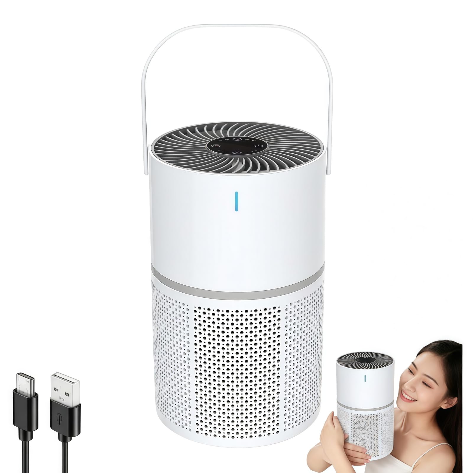 Marvics Air Purifiers Purificador de Aire Silencioso con Filtracion de Tres Capas 360 Grados Iones Negativos para Habitacion y Salon (White/Dark Grey Heather)