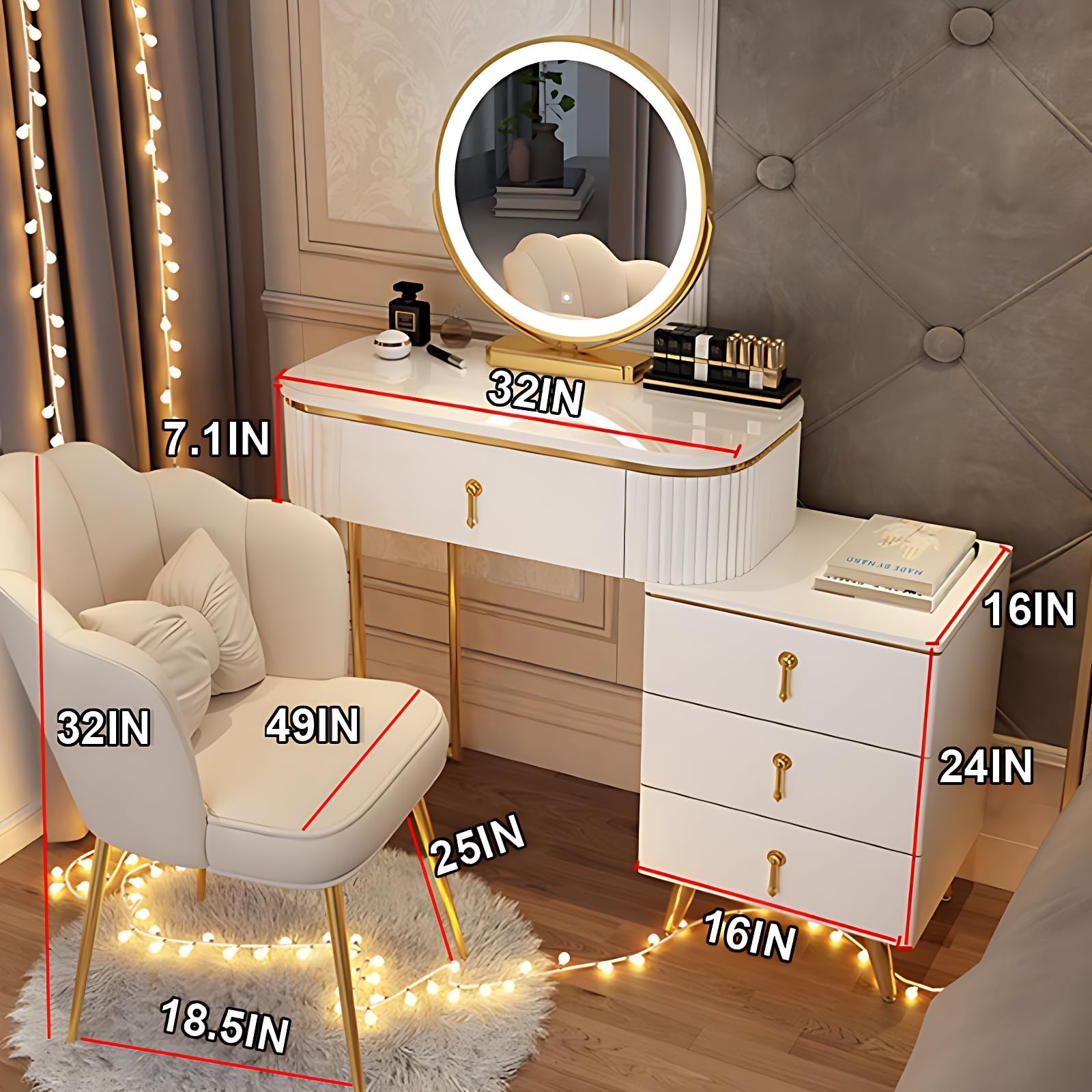 Nowoczesny zestaw kosmetyczny z lustrem i szufladami – stół do makijażu z litego drewna ze stołkiem nie wymaga instalacji stylowy czarno-biały design 82 cm toaletka