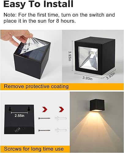 Miniatura 6 de Luces solares de pared para exteriores, aplique solar cuadrado moderno de pared IP65, impermeable, iluminación de plumón, luces solares para pared