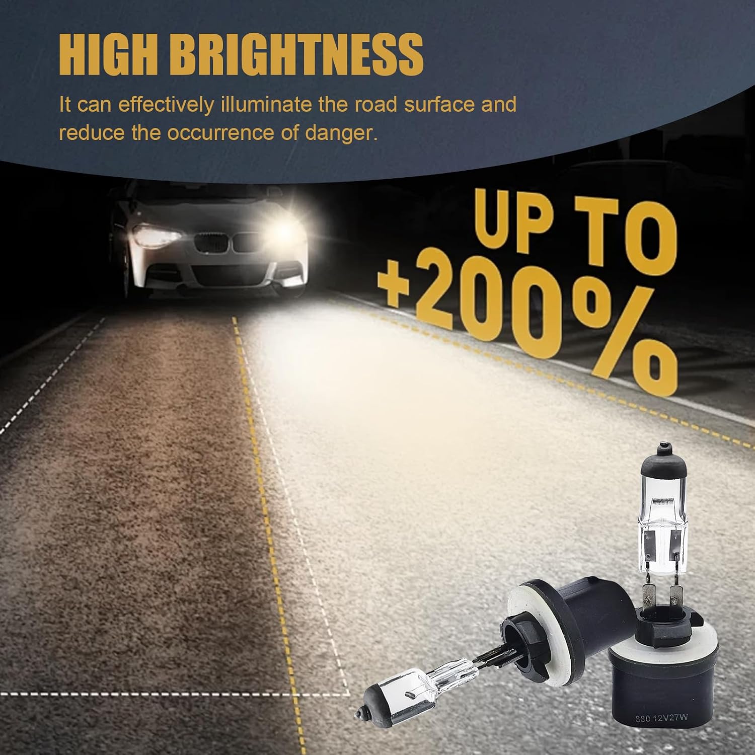 gunhunt 2 PCS Car 880-27W Halogen Bulb, 12V Quartz Lamp Ultra-bright Beam Low/High Beam Fog Light Replacement, All-in-one Plug and Play Bulb, Universal Lighting for Car (Warm White Light) image 4