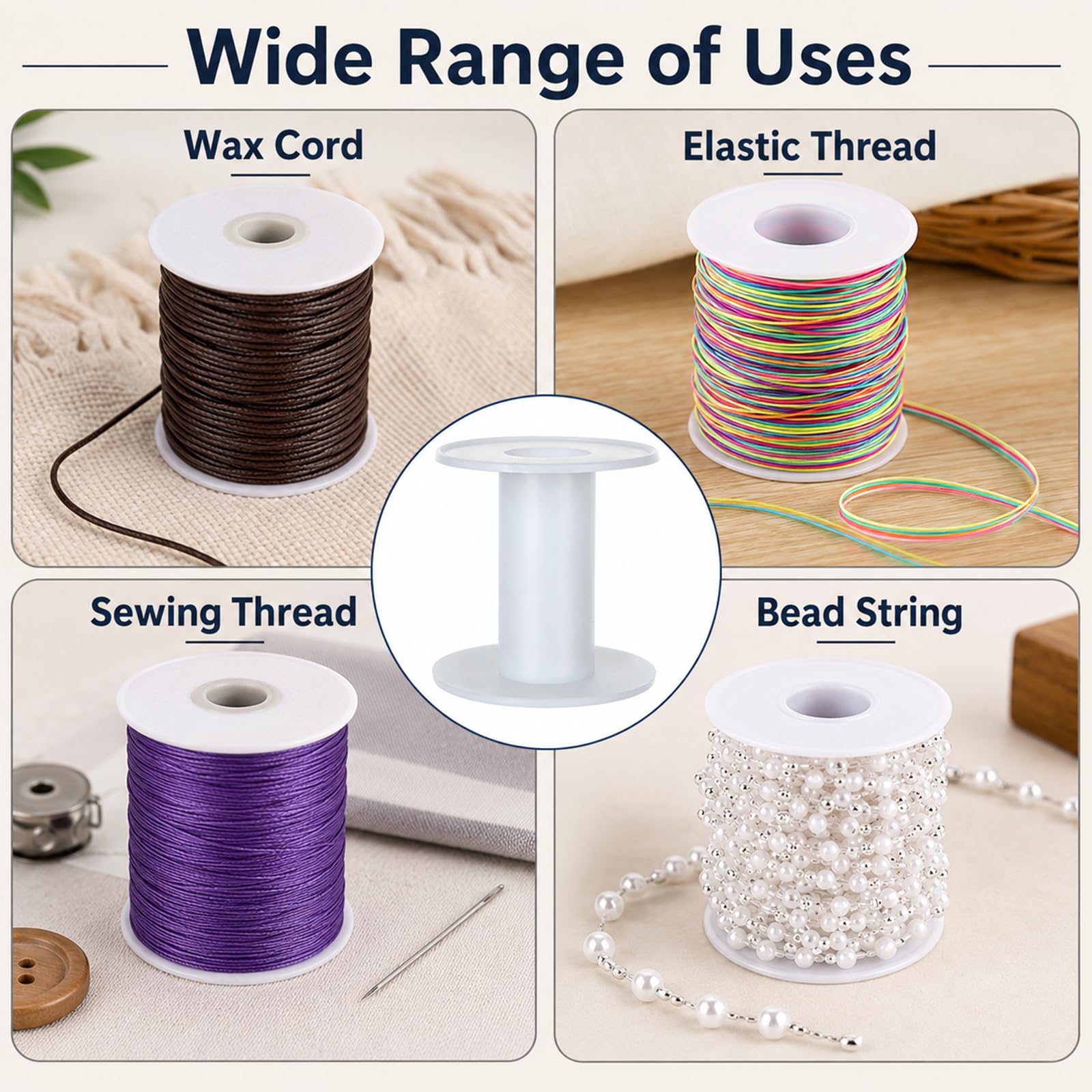 CYEAH 100 carretes vacíos blancos de 5 cm, carretes de plástico pequeños, bobina de hilo para manualidades, cuerda de alambre, rollo de cadena