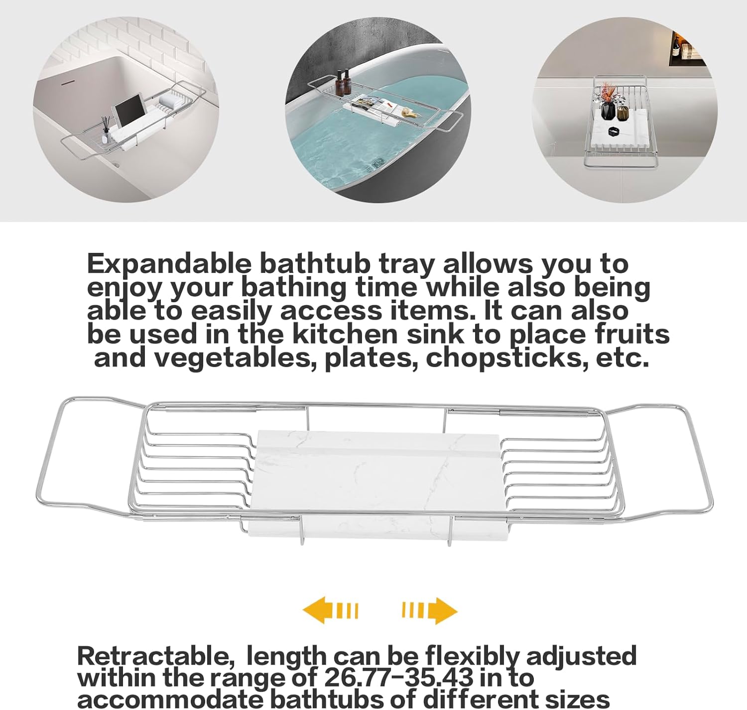 Expandable Bathtub Tray Caddy Shelf with Marble Table Mobile/Tablet Stand, Luxury Bath Tub Tray Rack, Bathroom Home Spa Shower Accessories Perfect Relaxing Spa Gifts for Women and Towel