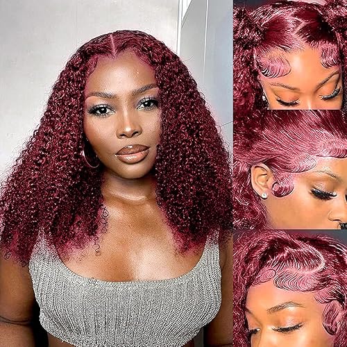 Miniatura 9 de Legendhair Pelucas de cabello humano con encaje frontal color burdeos 99J, peluca de cabello humano rojo vino Bob para mujeres negras, pelucas de