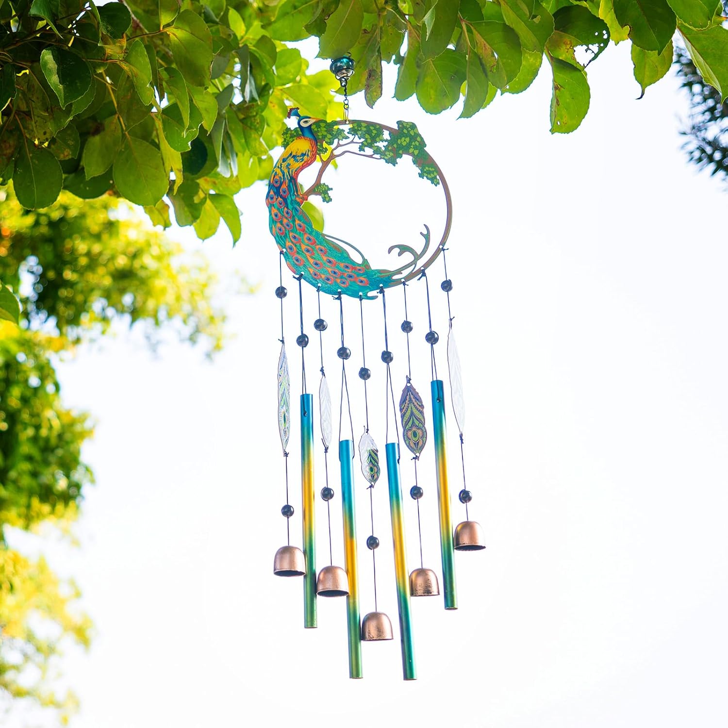 Peacock Dream Catchers Windchimes with Copper Bells 28" Peacock Wind Chimes for Outside Compose Zen Atmosphere Suitable for Outdoor, Garden, Unique Peacock Home Decor Ideal Gift - Image 7