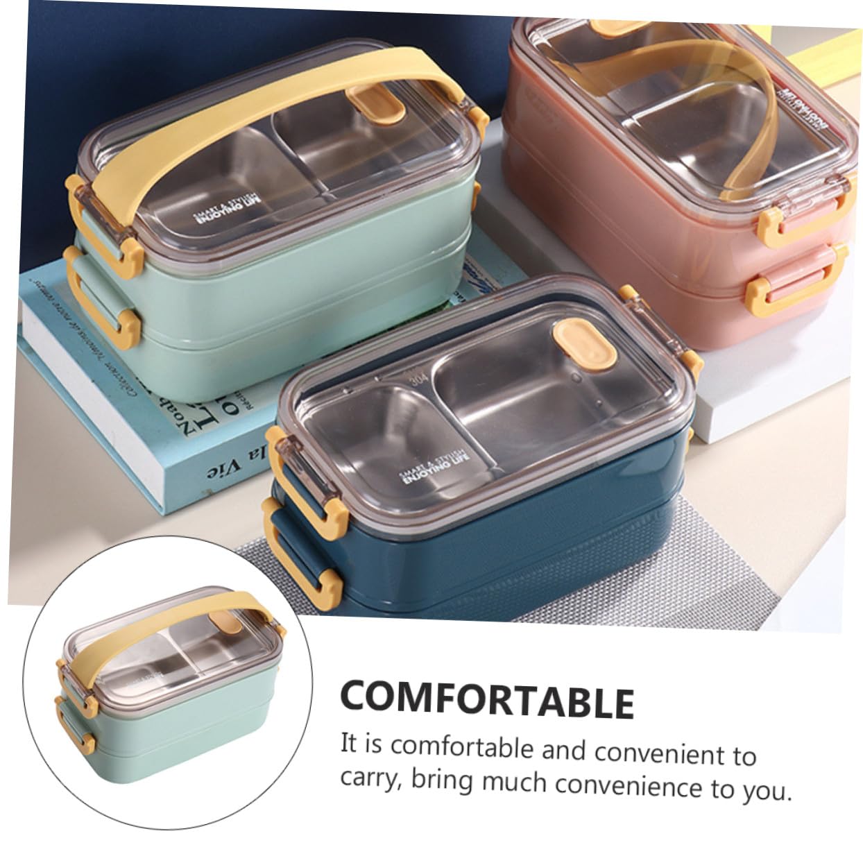Boîte Lunch Isolée Acier Inoxydable Double Couches avec Compartiments Boîte de Rangement Repas Portable pour École Bureau et Pique- et Pratique