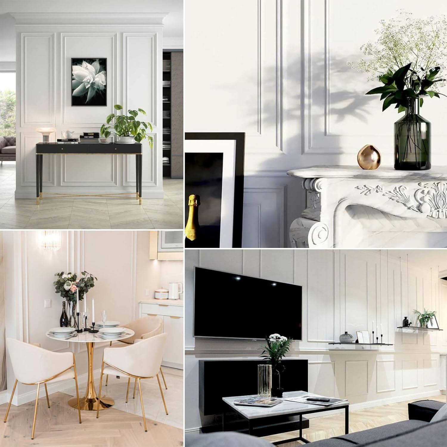 Self-Adhesive Wall Molding Trim - 118" PVC Flexible Baseboard for Wall Protection & Mirror Frame, Easy Install, Waterproof, DIY Home Decoration(S049-4)