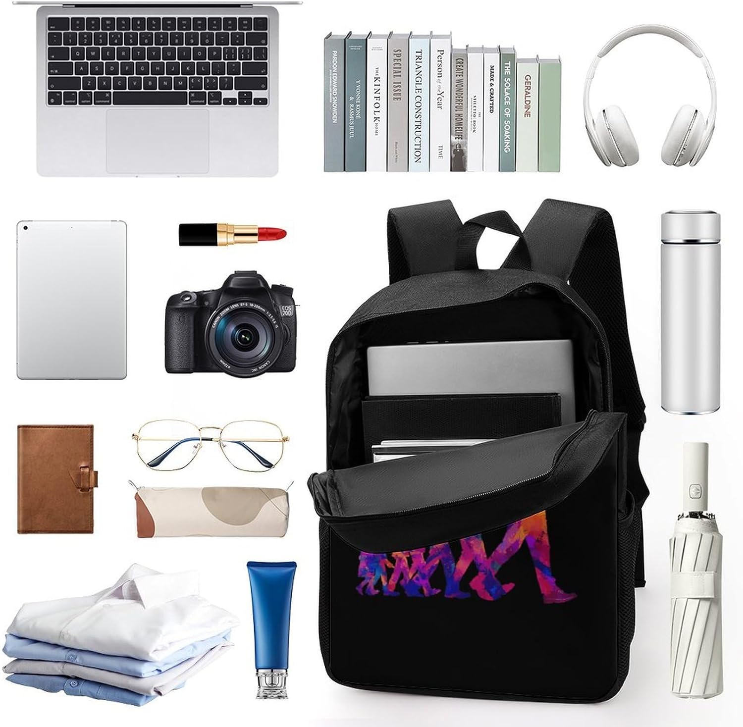 Colorful Silhouette of Trumpet Travel Backpack 17 Inch Casual Daypack Bag with Adjustable Shoulder Straps