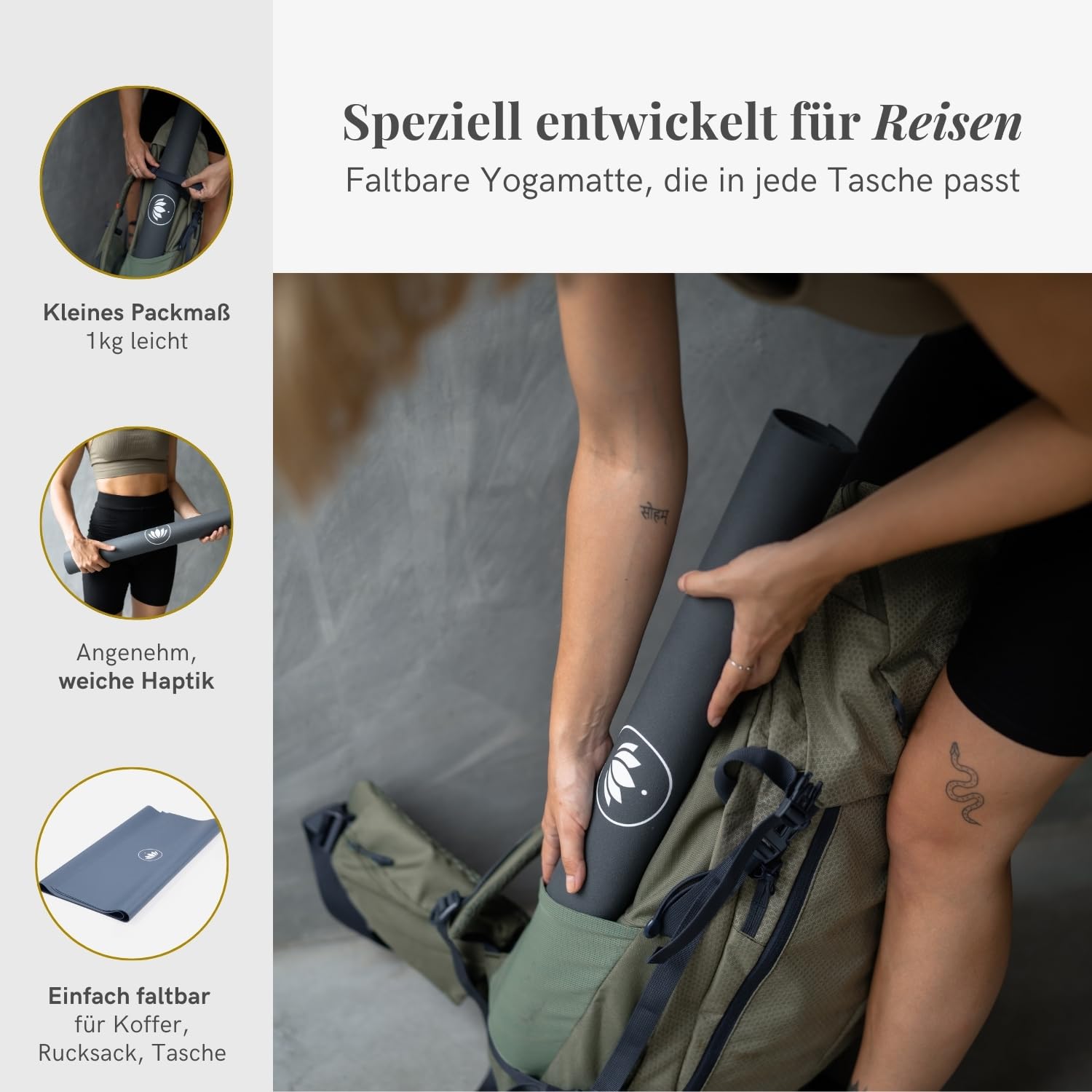 Tapis De Yoga De Voyage LOTUSCRAFTS Arise Travel – Fin, Pliable, Antidérapant, En Caoutchouc Naturel, Fabriqué En Espagne