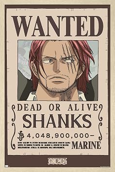 One Piece - Shanks Wanted Poster Wall Poster, 22.4L" x 14.7W", Blonde Framed Version