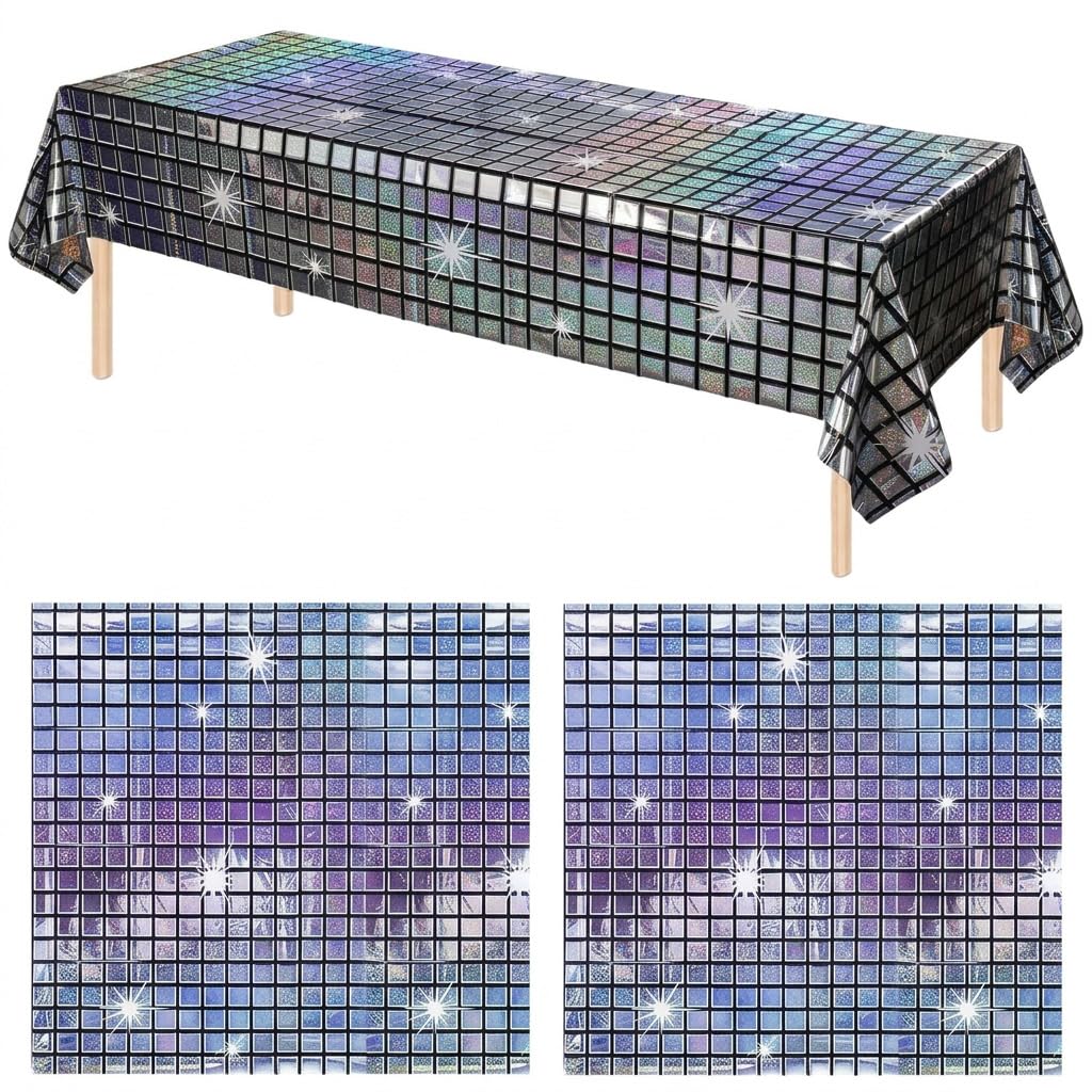 ALLGAYER 2PCS Laser Disco Table Cloth Waterproof Birthday Party Cover