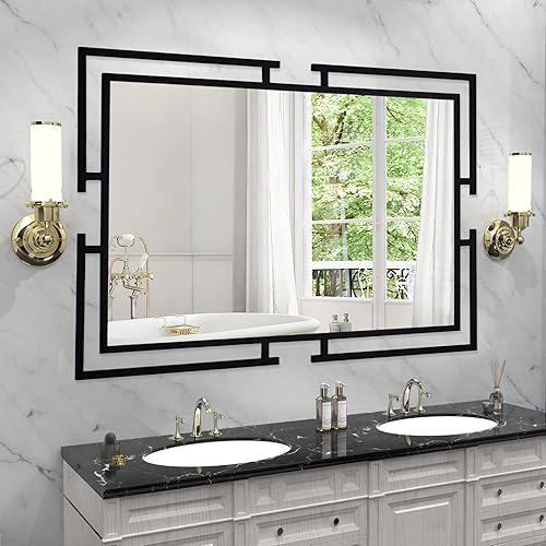 Miniatura 9 de Espejo de pared decorativo grande, espejo negro de 24 x 36 pulgadas para baño, espejo templado para decoración de pared con marco de metal para sala