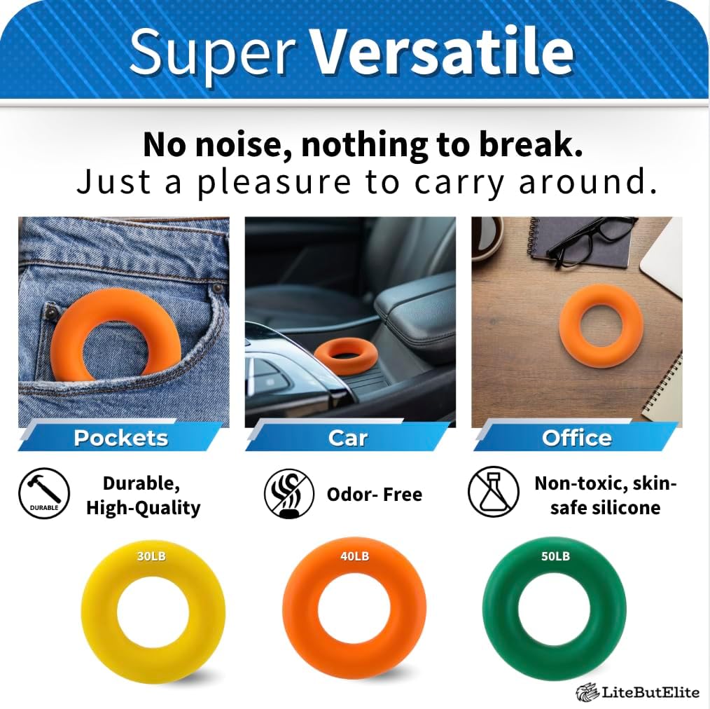 Silicone Ring Grip Strength Trainer Kit - Effective Forearm Strengthener for Hand and Finger Exercise, Ideal Exercisers for Gripper Strength and Flexibility