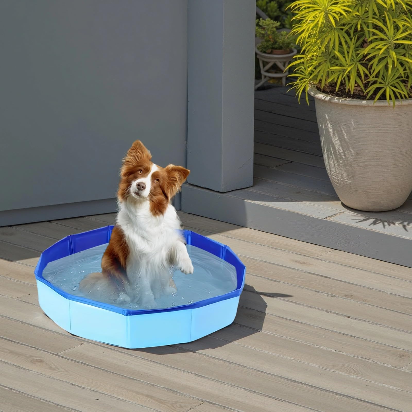 Tragbares PVC-Kinderbecken, 49 cm Durchmesser, auslaufsichere Badewanne, leicht zu verstauen für den Innen- und Außenbereich, faltbares achteckiges Haustierbecken für Hunde