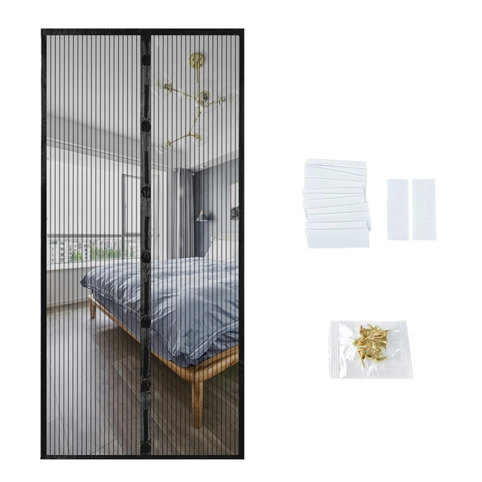 Fly Screen Door，Door Curtain， No Punching Anti Mosquito Insect Bug Automatic Closing Household Ventilation(Black,80x210cm)