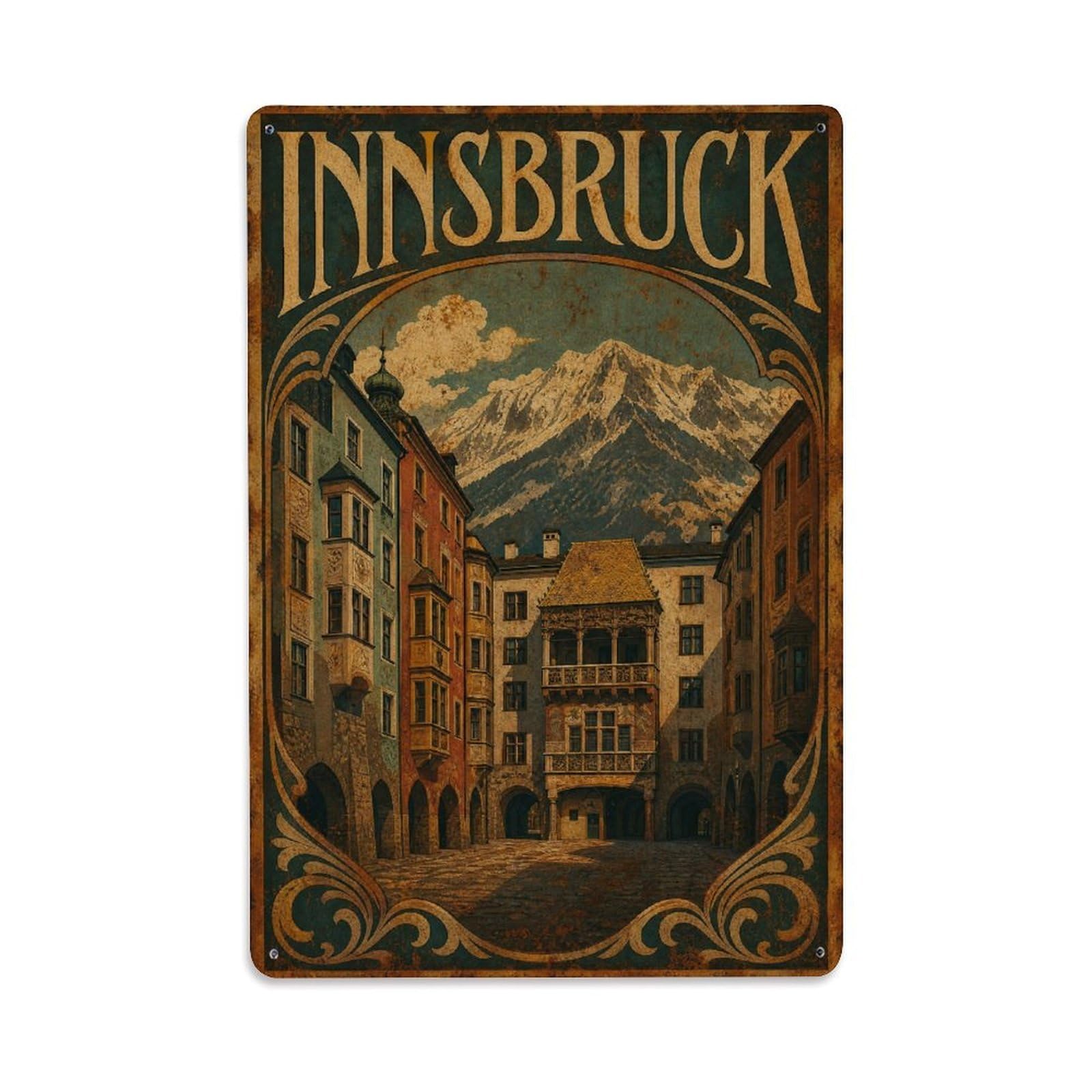Huiyhb 8X12inch(20X30cm) Vintage Travel Innsbruck Historic Center Austria Metal Tin Sign
