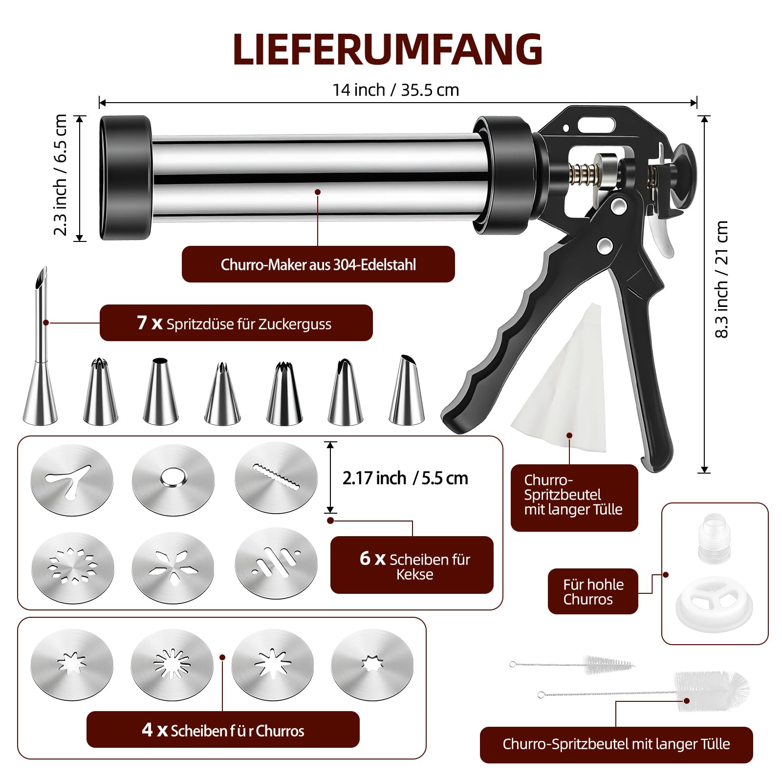 Hochwertig Gebäckpresse für Spritzgebäck 1.2KG Edelstahl Spritzgebäck Presse mit 10 Schablonen, 7 Edelstahl Tüllen, Plätzchenpresse, Backzubehör für Kuchen Dessert DIY Maker Cookie Presse
