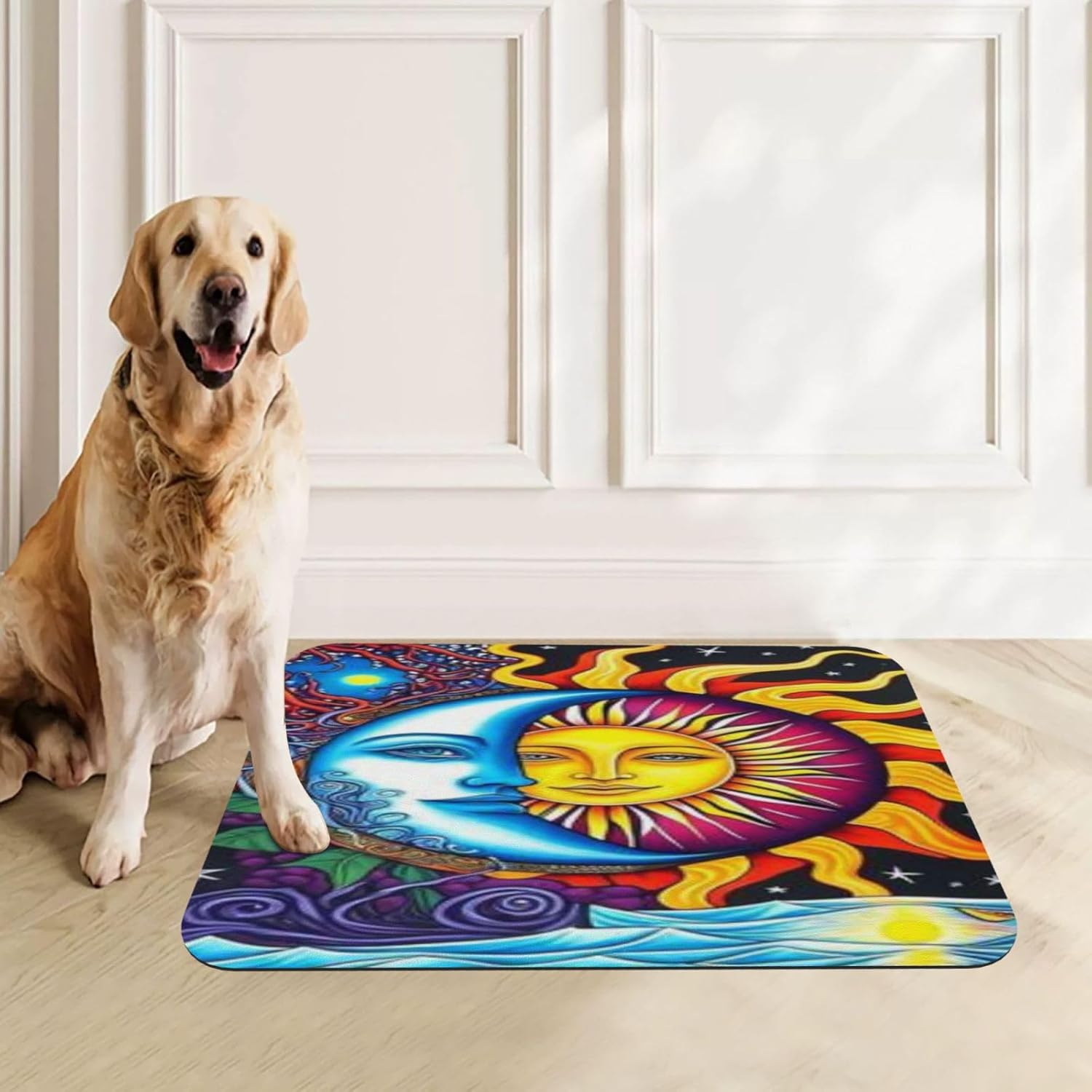 The Triple Moon Goddess Sun Pet Feeding Mat-Absorbent Quick Dry Pet Cat Dog Food Mat Non Slip Waterproof Rubber Dish Placemat