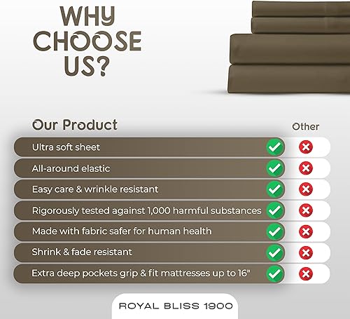 Miniatura 5 de Royal Bliss - Juego de sábanas de algodón egipcio 1900 y bambú de calidad con 1 sábana bajera, parte superior dividida de 36 pulgadas, 1 sábana
