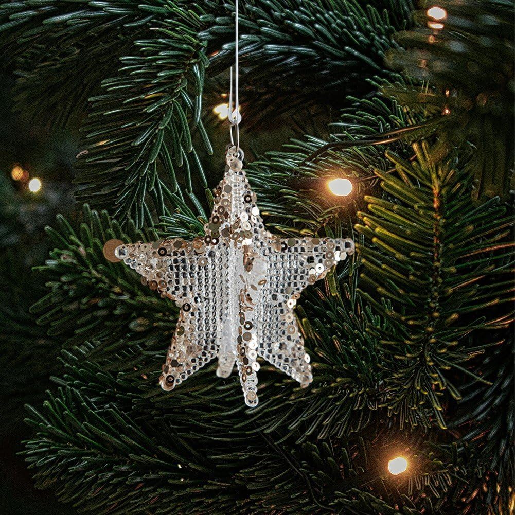 Acrylic Christmas Decorations, 2pcs Star Christmas Ornaments, Crystal Christmas Tree Pendants with Line for Christmas Party Decor