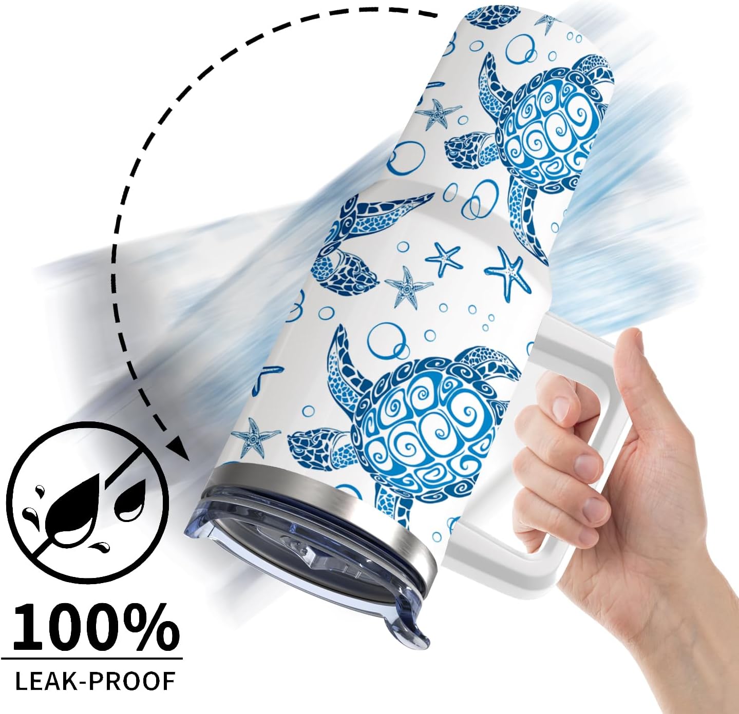 40OZ Sea Turtle Tumbler with Handle and Straw - Hot & Cold Insulated Stainless Steel Double Wall Coffee Mug - Sea Turtle Gift - Image 2