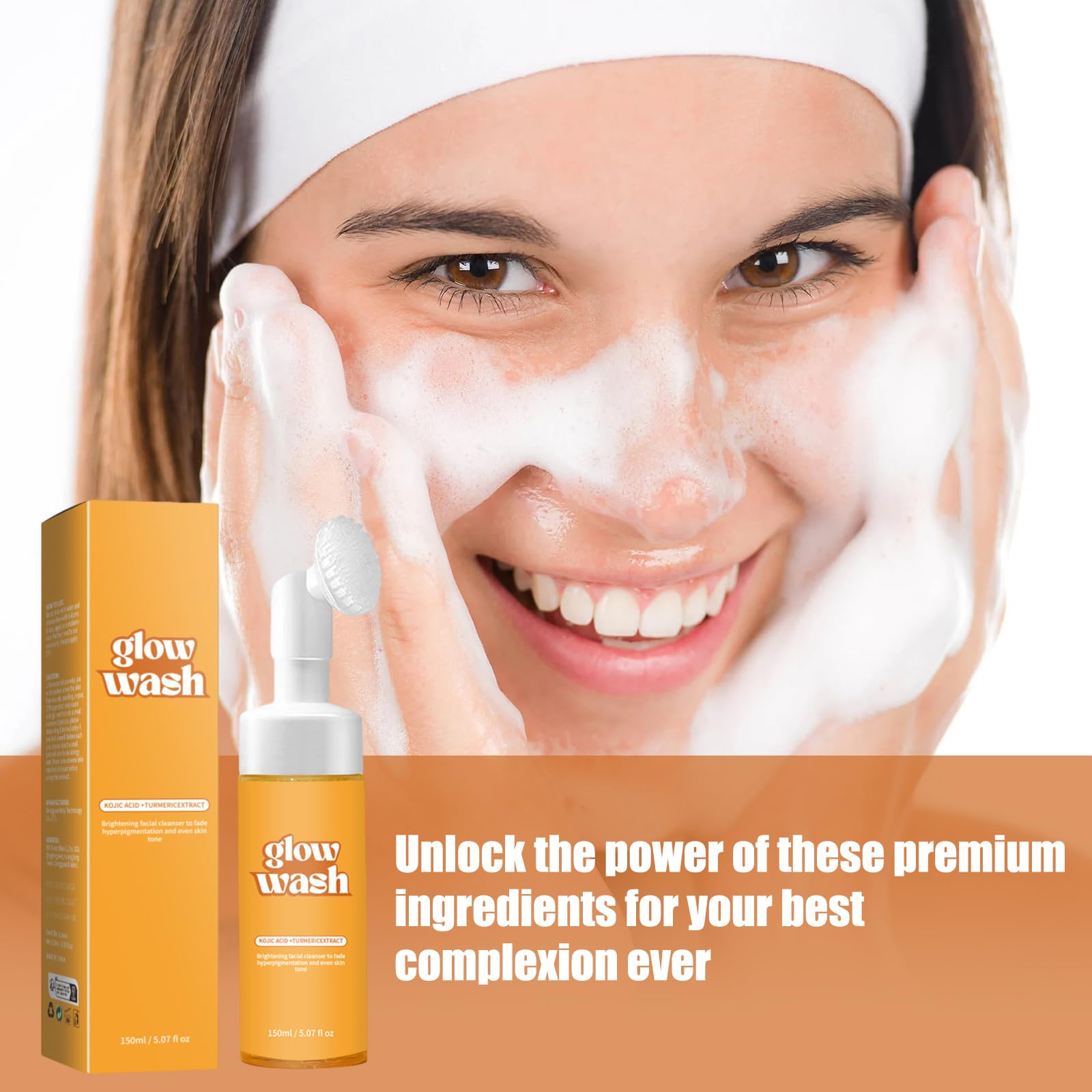 Turmeric Face Wash 150ml Turmeric Facial Cleanser Deep Cleansing Foaming With Mask*30 Improves Skin Tone Suitable for Men and Women Facial Care - Image 3