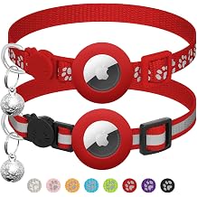 2 Pack Airtag Cat Collar Breakaway with Bell,Reflective Kitten Collar with Apple Airtag Cat Collar Holder,Adjustable 7-12In,Safety Buckle for Girl Boy Cats,Pet Supplies,Accessories,Gifts Red