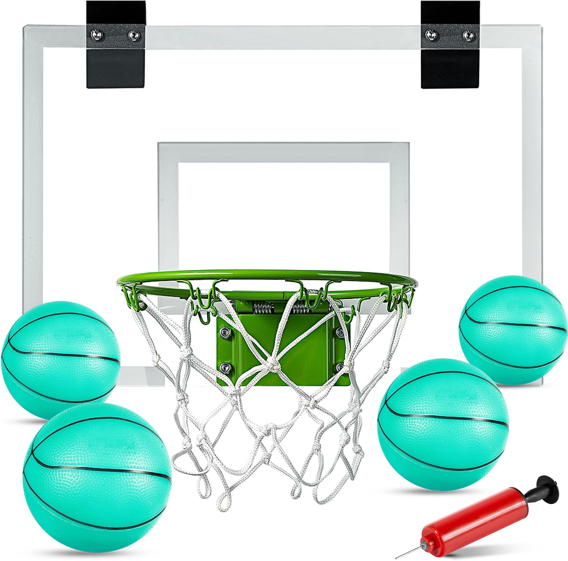Mini Basketball Hoop - Glow in The Dark, Over The Door Basketball Hoop Indoor, Indoor Basketball Hoop Backboards for Teens and Adults, Mini-Basketball Hoop for Kids with 4 Balls and Pump