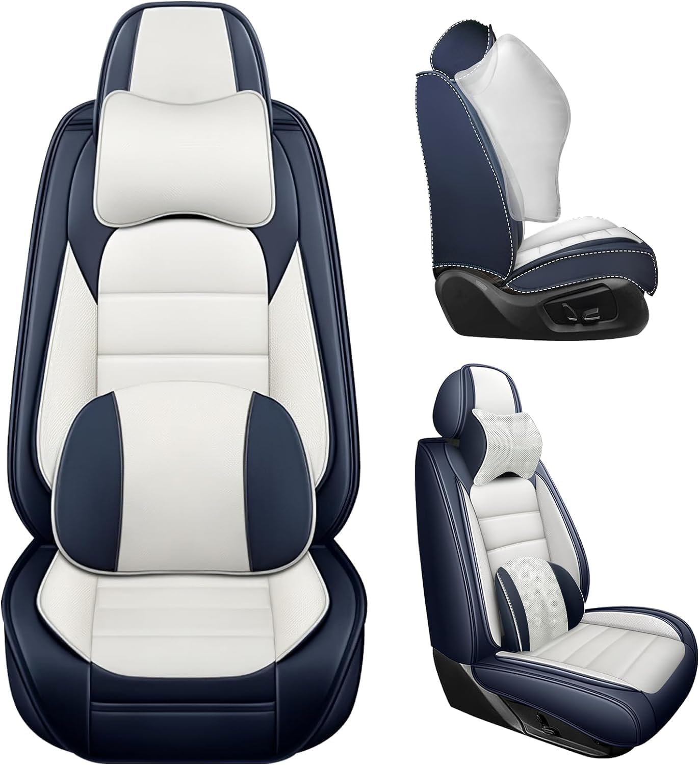 Seat Covers for Chevrolet Chevy Trax 2015-2026 PU Leather Car Seat Cover Compatible Airbag Seat Protector Waterproof Luxury Auto Seat Covers(Blue&White,Full Set with Pillow)