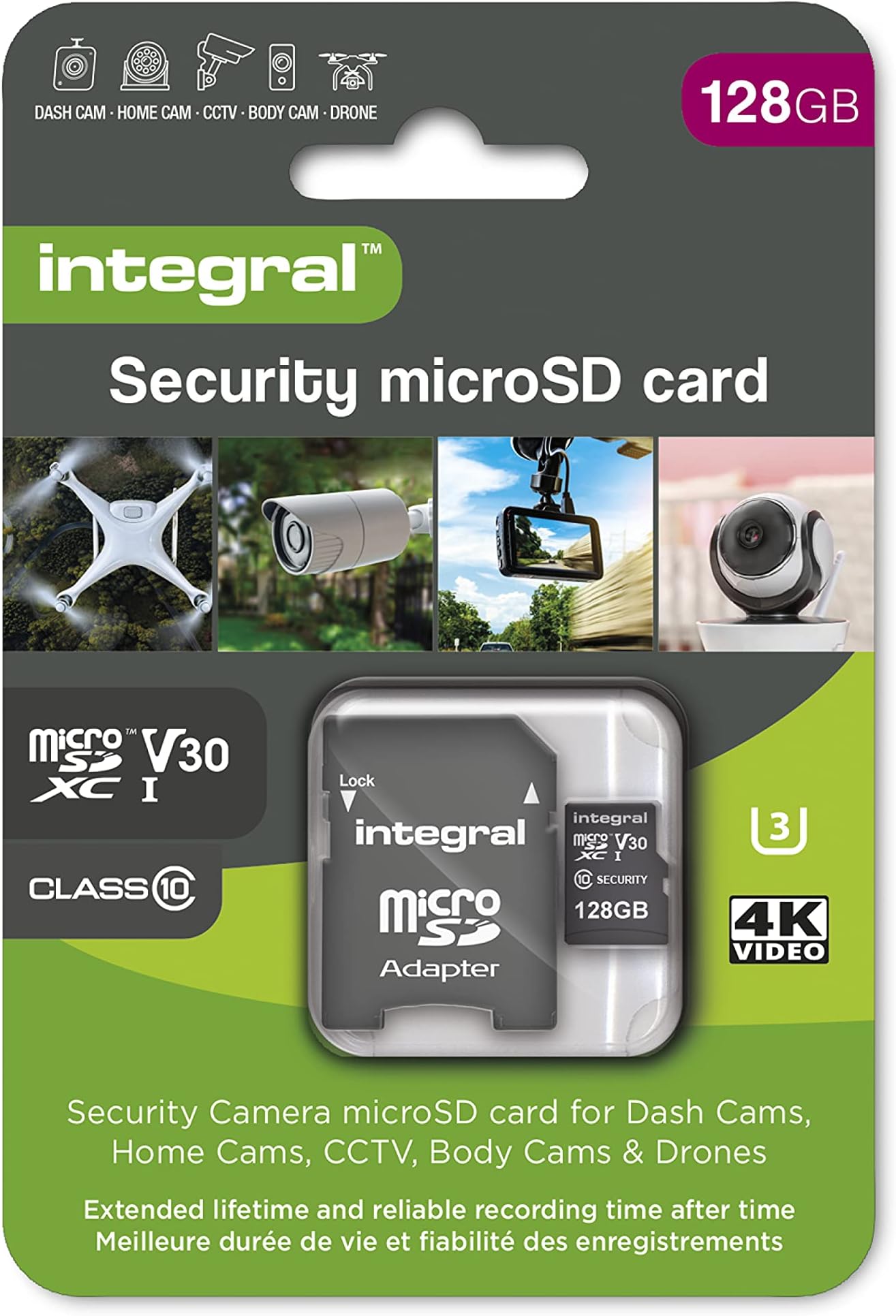 Integral 128GB High Endurance Security microSD Card for Dash-Cams, Home Cams, CCTV, Body Cams and Drones | Reliable read/write cycles time after time | Up to 50,000 hours continuous recording